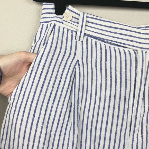 Madewell Women's 8 The Harlow Wide-Leg Pant in 100% Linen Bluestone Stripe White - Picture 4 of 16